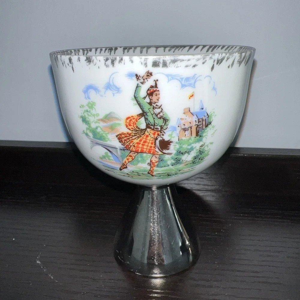 vintage Scottish Dancer porcelain footed cup artist signed 1968